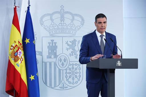 El presidente del Gobierno, Pedro Sánchez, durante la comparecencia.
